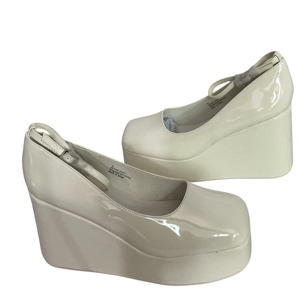 Cape Robbin Jenny Ivory Patent Platform Wedge Pumps Women's 10 Y2K Statement